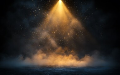 Fototapeta premium Dramatic spotlight illuminating smoky, dark background.