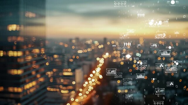 Modern city view with augmented reality graphics