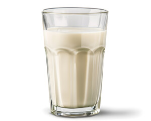 An appealing photo of a glass brimming with fresh milk set against a pristine white backdrop, perfect for food and drink themes. Conveys simplicity and purity for your content