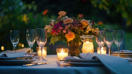 Romantic Outdoor Dinner Table Setting