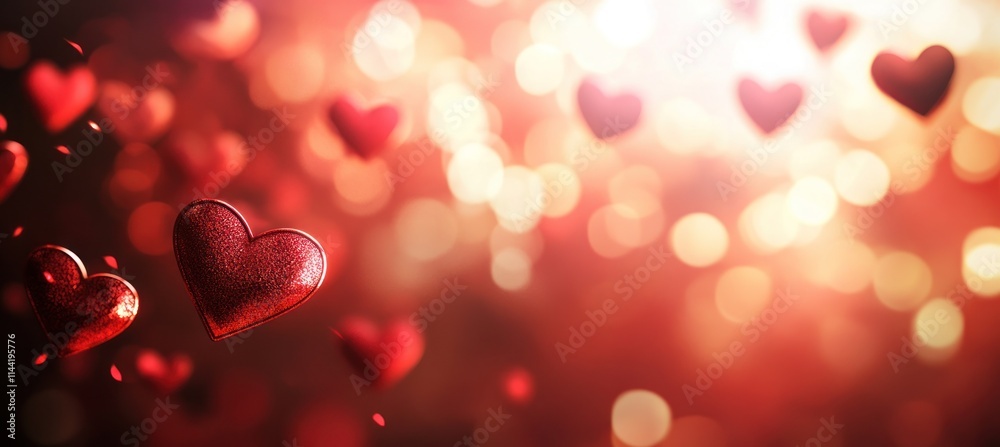 Aufkleber floating red hearts with blurry bokeh background.