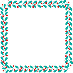 Square Frame Decorated With Green Leaves And Red Cherry Berries