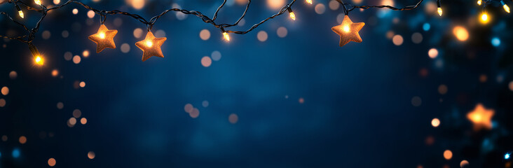Christmas banner or greeting card background with christmas light and decoration