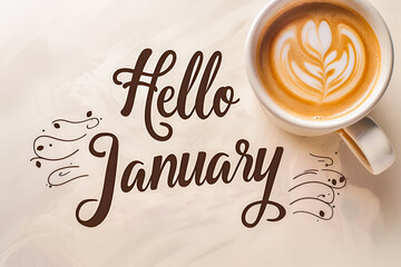 Text Hello January written in elegant script