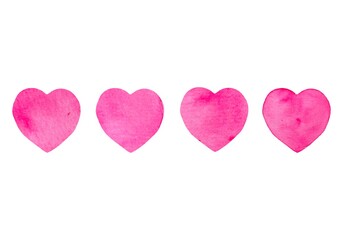 Set of hand drawn watercolor illustration pink hearts in different shades. Suitable for cards, Valentine's Day designs, weddings and romantic projects. Day holiday greetings. Love symbol.