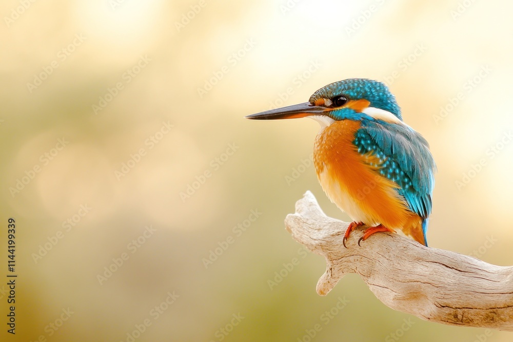 Poster Bird perched on branch, soft bokeh background.