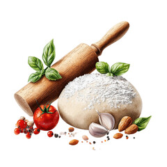 Fototapeta premium Rolling Pin and Flour with Fresh Ingredients