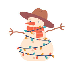 Funny snowman wrapped in garland