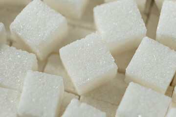 Cubes of white crystalline beetroot refined sugar.