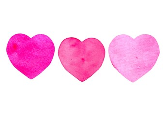 Set of hand drawn watercolor illustration pink hearts in different shades. Suitable for cards, Valentine's Day designs, weddings and romantic projects. Day holiday greetings. Love symbol.
