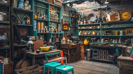 Cozy antique shop interior filled with vintage items and collectibles