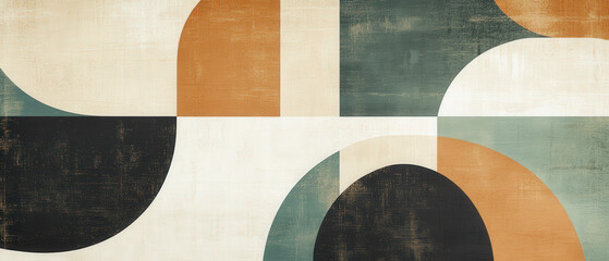 A colorful abstract painting with a mix of circles and squares