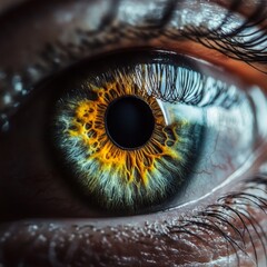 Intricate details of a human eye with vibrant iris patterns