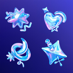 Naklejka premium Iridescent Abstract Shapes on Blue Background