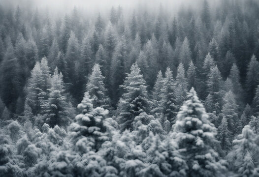 Winter coniferous forest on a