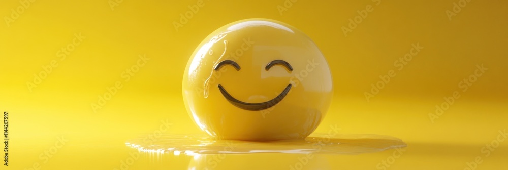 Aufkleber smiling egg with liquid bottom on yellow surface.