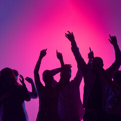 Dance floor comes alive with youthful energy, glowing lights, and crowd reveling in music,...