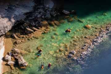 people in the river, river, sea, canyon, kayaks, kayaks, swimming
