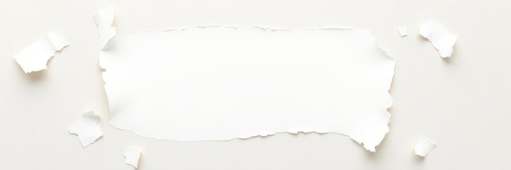 Jagged edges of several blank white torn paper scraps on a neutral background, stationery, design, isolated
