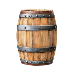 Obraz premium Watercolor of an Old Wooden Barrel with Metal Bands