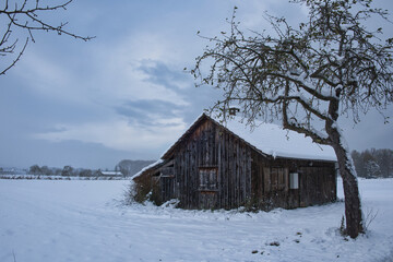Einsame H&uuml;tte im Schnee