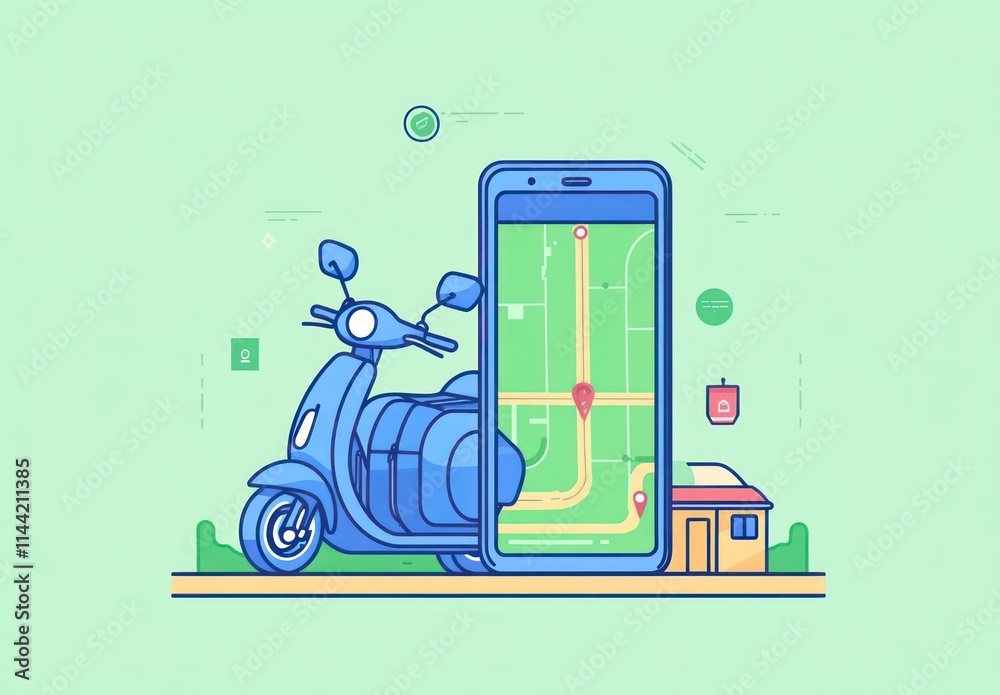 Poster Scooter with phone displaying map.