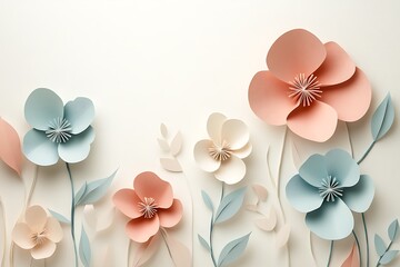 Obraz premium Beautiful white 3d flowers on white marble relief wallpaper