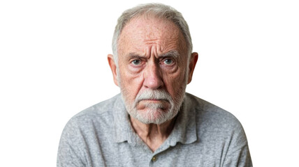 Obraz premium Emotional Portrait of a Senior Man Frowning in Disappointment, Perfect for Illustrating Themes of Aging and Reflection in Personal Narrative Projects.
