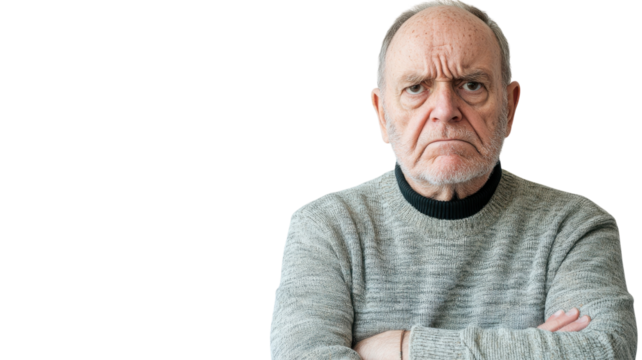 A Senior Man Expressing Disappointment Captured in a Thoughtful Moment, Ideal for Illustrating Emotional Realism in Topics Related to Aging, Reflections, and Life Challenges.