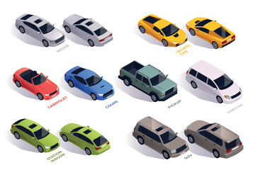 Isometric Illustration of Various Car Types