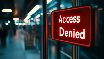 An indicator board showing "Access Denied" in bold red text.  Generative AI.