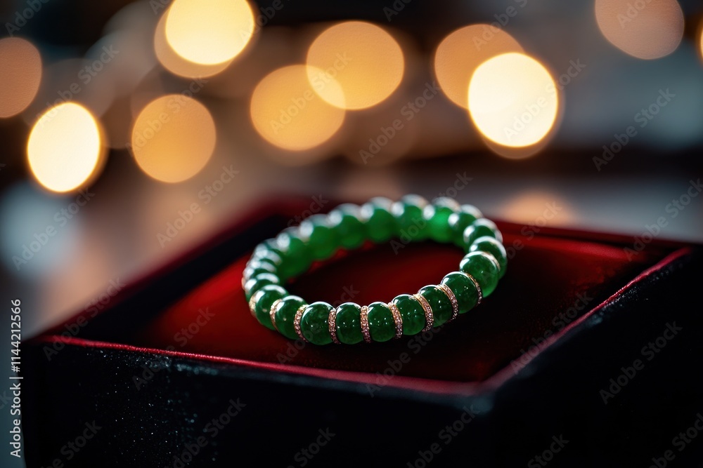 Poster Jade bracelet rests in open box against bokeh.
