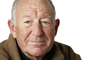 A Close-Up Portrait of a Senior Man Displaying a Look of Contentment and Peace That's Perfect for Promoting Senior Wellness and Happiness.