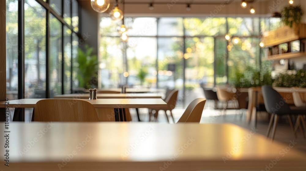 Aufkleber blurred interior view with empty tables.