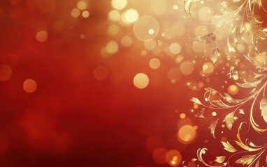 A luxurious red background with soft golden light accents and bold ornaments