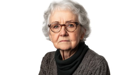 A Senior Woman with a Stern Serious Expression: Perfect for Illustrating Wisdom, Authority, or Reflection in Your Design Projects.