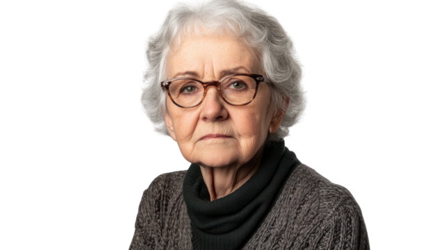 A Senior Woman with a Stern Serious Expression: Perfect for Illustrating Wisdom, Authority, or Reflection in Your Design Projects.