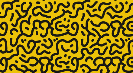 Vibrant Seamless Patterns with Bold Line Art on Colorful Backgrounds
