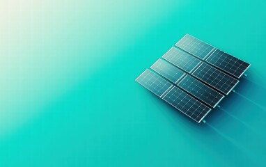 A minimal solar panels reflecting light, placed on a soft turquoise background