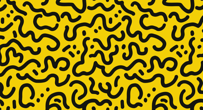 Vibrant Seamless Patterns with Bold Line Art on Colorful Backgrounds
