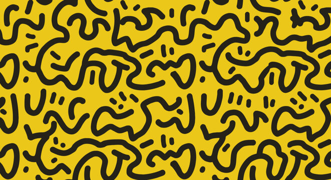 Vibrant Seamless Patterns with Bold Line Art on Colorful Backgrounds
