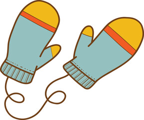 Set of vector color icons of winter clothes. Vector illustration. Traditional winter symbols: warm clothes, socks, hat, mittens, boots. Comfortable lifestyle. Winter mood.