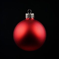 A shiny red Christmas ball, simple and smooth, set against a deep black background