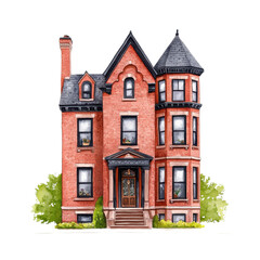 Historic Brownstone House in Watercolor Style