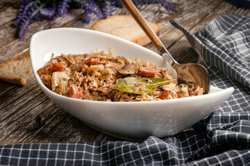 Bigos - sauerkraut stewed with meat, dried mushrooms and sausage.