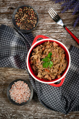 Bigos - sauerkraut stewed with meat, dried mushrooms and sausage.