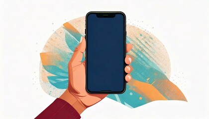 A hand holding a mobile phone on the white background. Resources for website, edit.