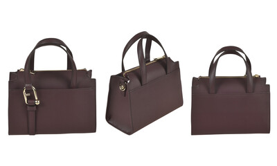 Set of women's classic handbag, fashion bag  transparent background, fashion purse handbag front and back view, Fashionable stylish Shoulder Bag mockup