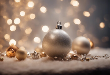 Fototapeta premium Christmas decoration Silver baubles ornament on the bokeh background