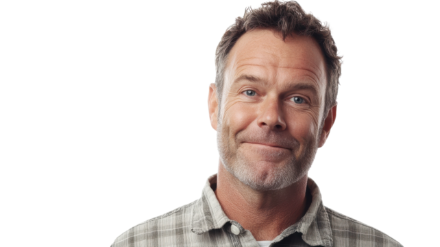 A Middle Aged Man Displaying a Subtle Smirk Reflecting Confidence and Charisma Suitable for Business and Personal Projects.